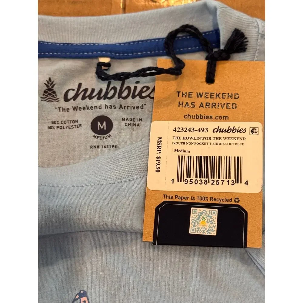 NEW CHUBBIES Boys Soft Blue The Howlin' For The Weekend Pullover T-Shirt Size M